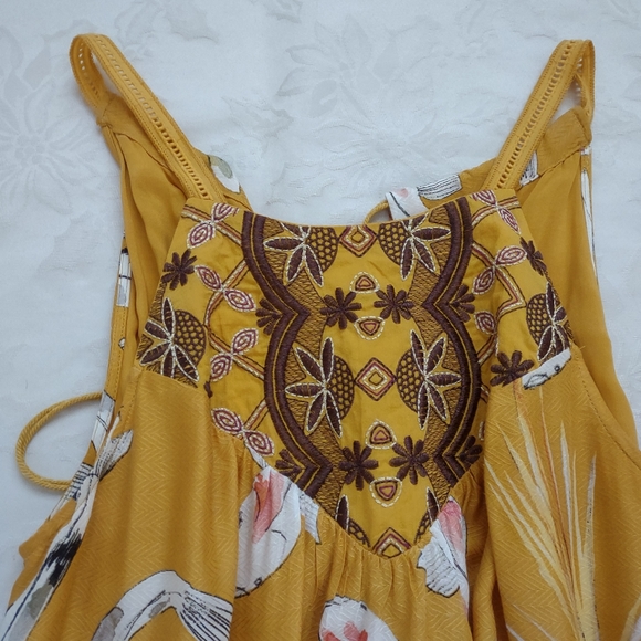 Anthropologie koi fish halter back ties ruffle hem embroidered maxi flowy dress - Picture 2 of 9